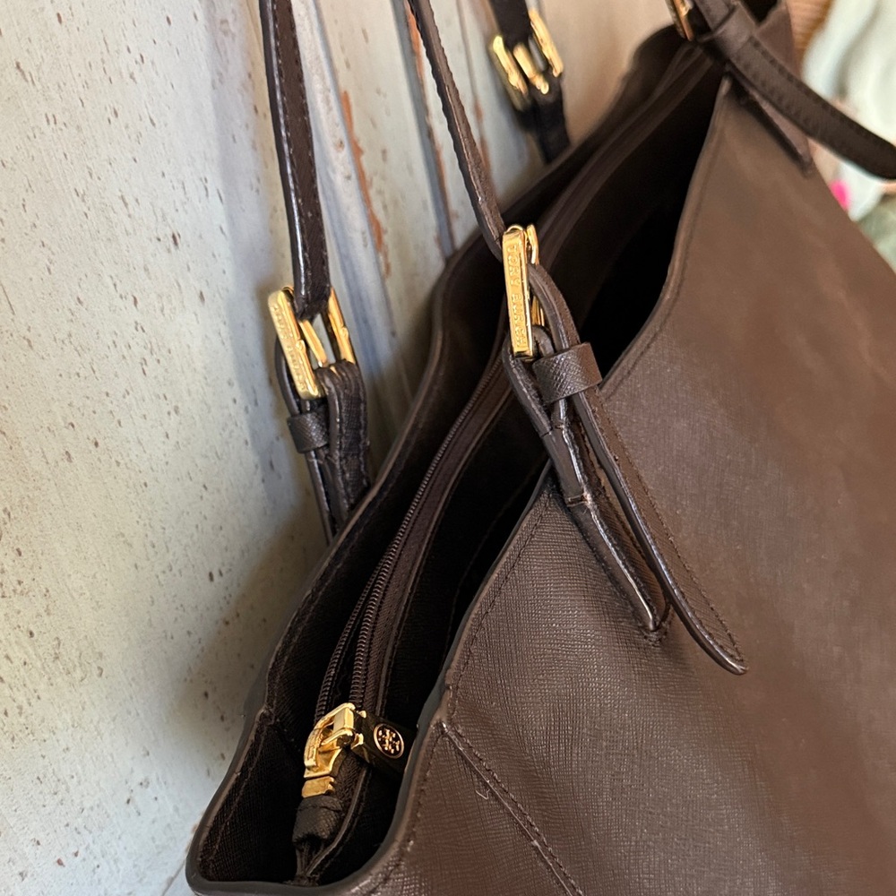 Tory Burch Black Leather Double-Handle Tote with Gold Hardware - Picture 8 of 13
